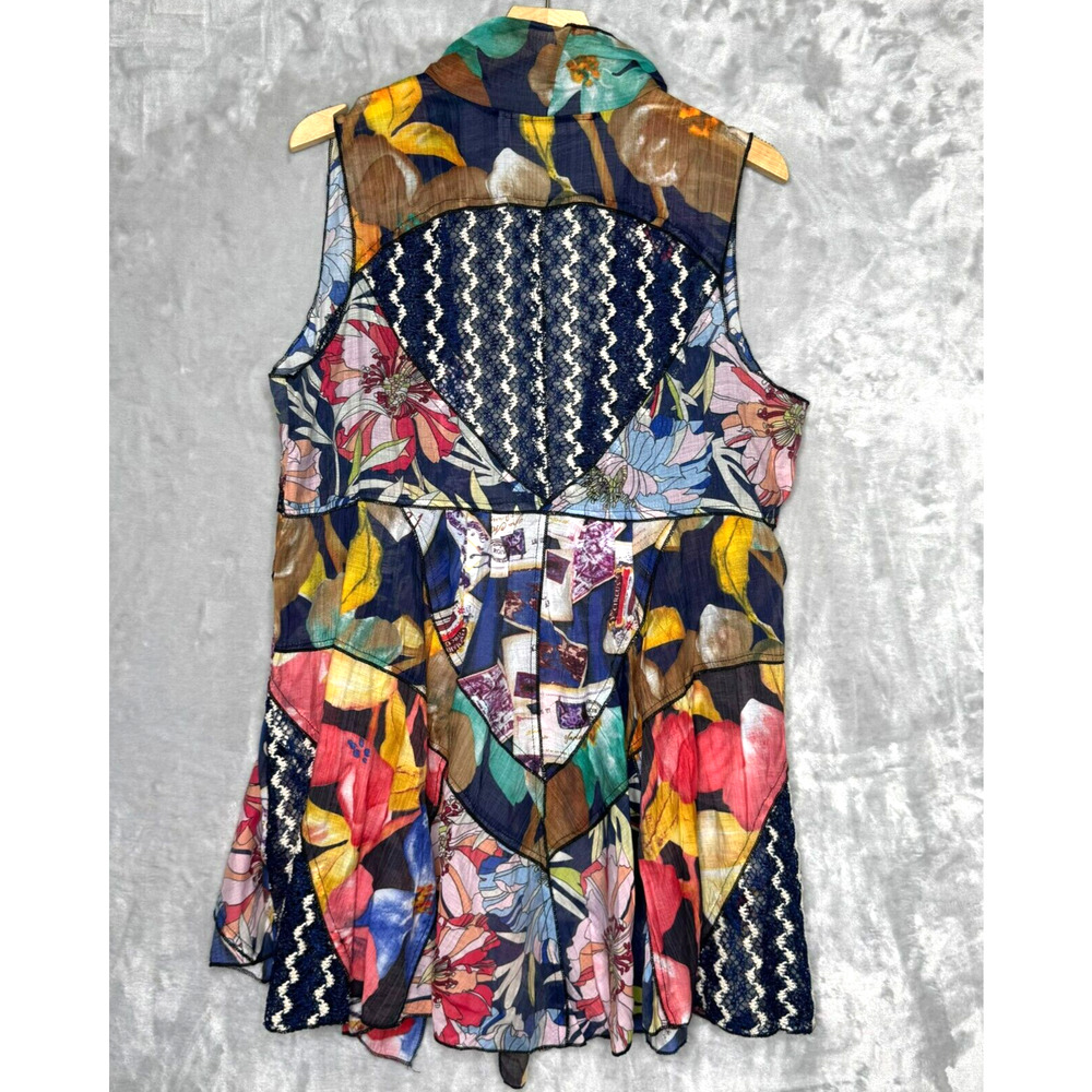 Soft Surroundings Vest Womens Medium Mixed Print Lace Sequin Boho Art to Wear - Picture 2 of 10